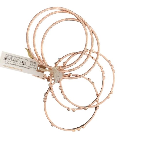 Jessica Simpson Rose Gold & Crystal Accent Bangle Bracelet Set of 6 New Signed - Picture 4 of 8
